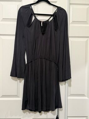 Free People Women’s Black Long-Sleeve Tie-Waist Mini Dress